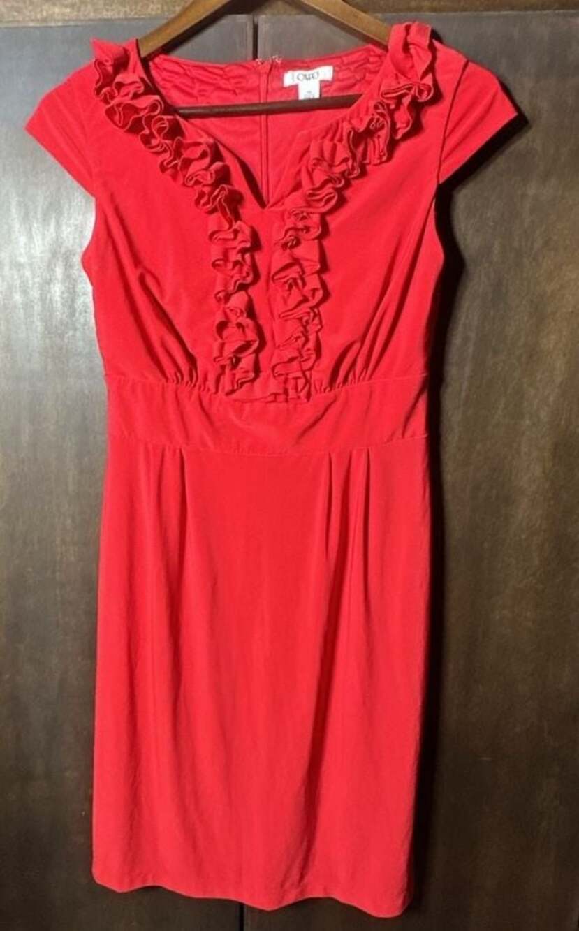 Cato XS Red Embellished Flutter Sleeve cocktail party dress casual ruffle midi